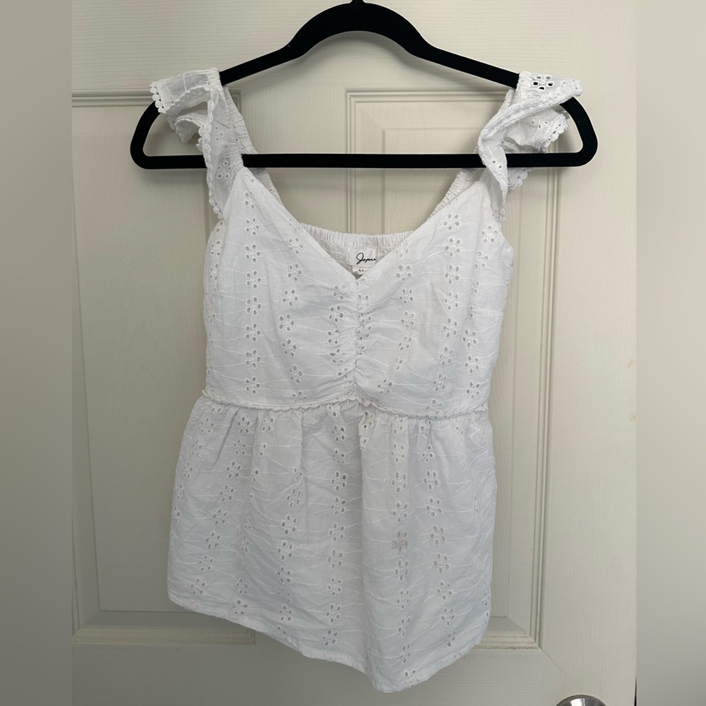 White Crochet Ruffle Top